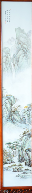 粉彩山水瓷板—高山流水-(1)