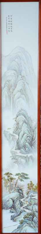 粉彩山水瓷板—高山流水-(3)