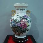 景德镇陶瓷器花瓶*双耳五彩牡丹*陶瓷艺术品收藏鉴赏居家摆设