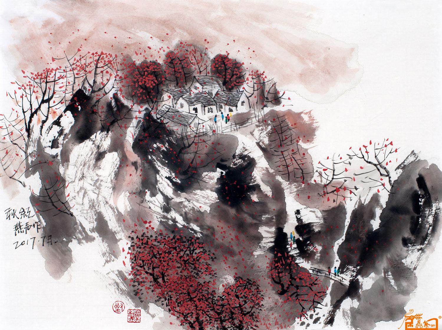 著名山水画家精品《秋红》-画家刘燕声水墨写意作品-收藏升值